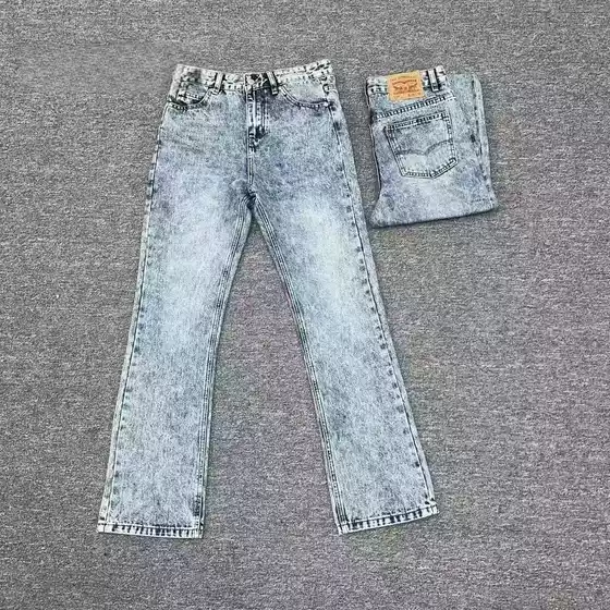 Light Blue Cleanfit Bootcut Jeans Snowflake Pattern Work Clothing Casual Slim Stretch Pants Men's Versatile
