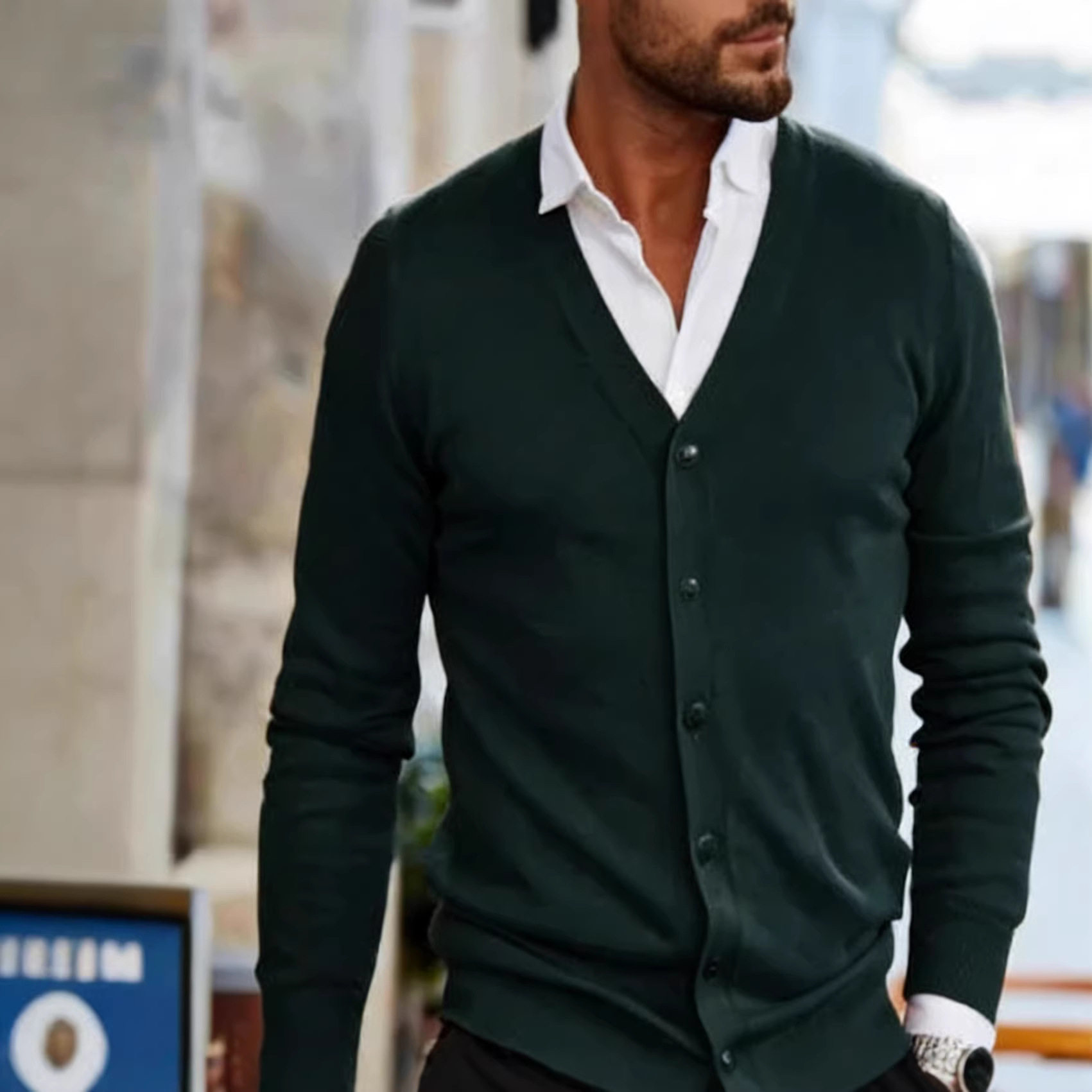 针织衫男款春秋新品休闲纯色男式针织开衫V领长袖毛衣男跨境现货