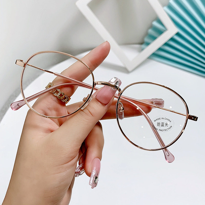 New Round Frame Metal Anti-blue Light Glasses Frame Men's Korean Style Fashion Student Finished Nearby Mirror Women's Flat Glasses Frame