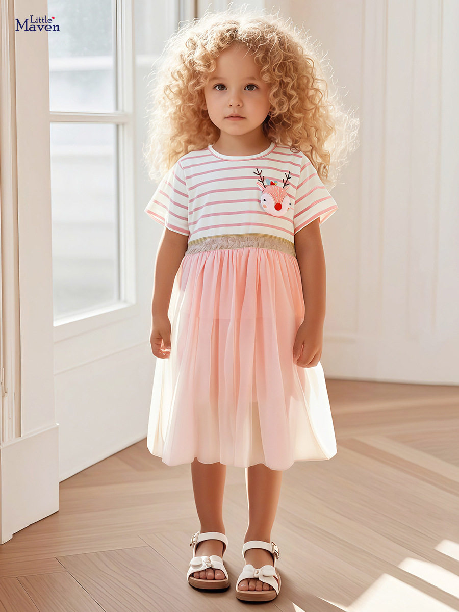 New Girls' Tulle Princess Dress, Kids' Skirt, Summer Short-sleeve Kids' Dress