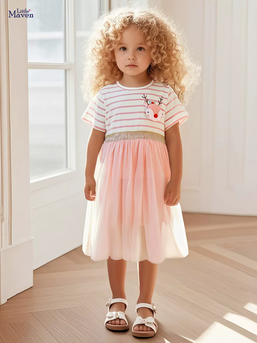 New Girls' Tulle Princess Dress, Kids' Skirt, Summer Short-sleeve Kids' Dress