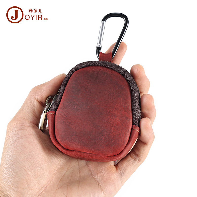 Crazy Horse Leather Coin Purse Student Genuine Leather Small Wallet Multifunctional Storage Bag Zipper Pendant Coin Bag Coin Purse