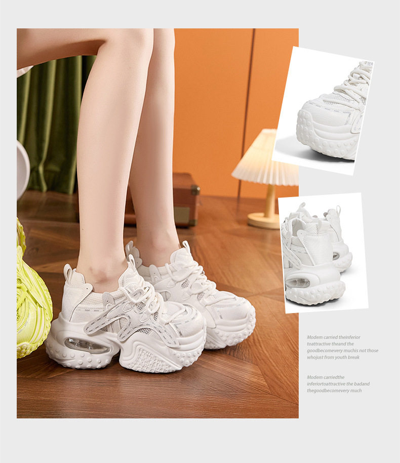 Giày sneaker nữ đế dày chunky lưới thoáng khí tăng chiều cao — Xanh dương, Trắng, Xám bạc, Xanh neon chi tiết 3