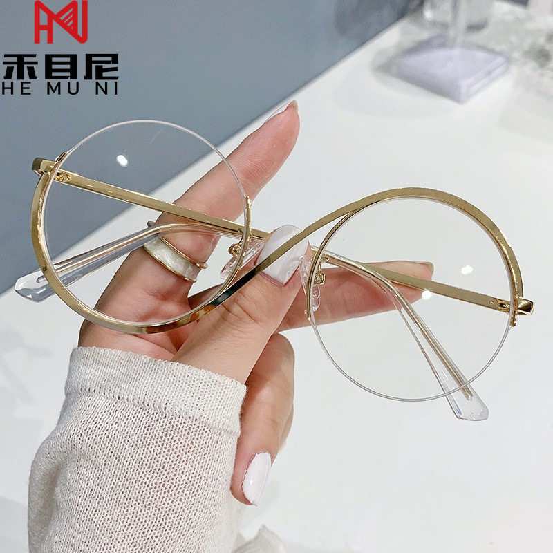Anti-blue Light Flat Mirror Round Frame Plain Style Glasses Frame Korean Style Fresh Style Women's Glasses Can Match Glasses All-match Glasses Frame
