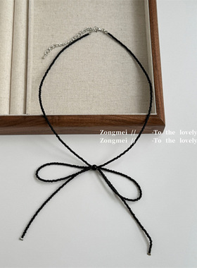 多色款！BowEarring蝴蝶结串珠项圈小众仿珍珠打结甜酷个性项链