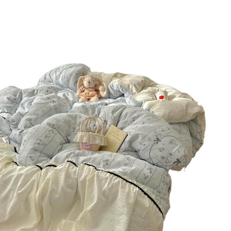 Foreign Trade New Korean Style Lazy Style Lace Four-Piece Bed Bed Sheets Quilt Cover Student Dormitory Three-Piece Bedding Set