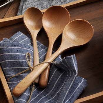 Japanese-style creative Beech long handle solid wood soup spoon rice spoon household small spoon porridge spoon Kitchen wooden spoon large wooden spoon
