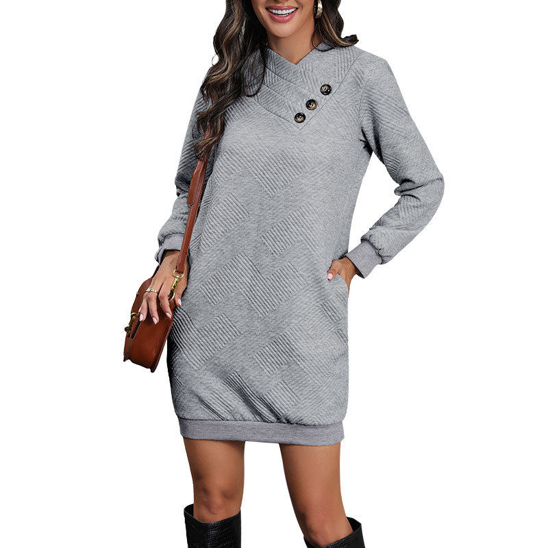 Fall Womens Long Sleeve Midi Dress Solid Color Straight Cut Comfortable Fabric Casual Wear Wholesale Available