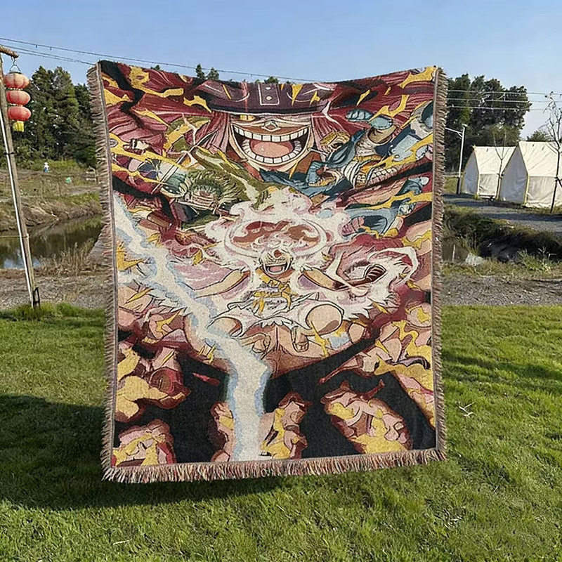 Factory Cross-Border Camping Blanket Moisture-Proof Picnic Mat Woven Jacquard Tapestry Anime Peripheral Gift Line Blanket Small Order Customization