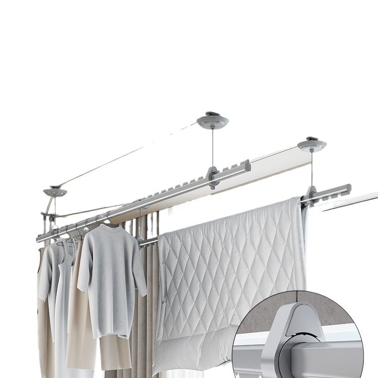 2025 New Hand-Cranked Adjustable Clothes Drying Rod Balcony Top-Mounted Fixed Household Clothes Drying Rack Hanging Rod Manual Clothes Drying Rod