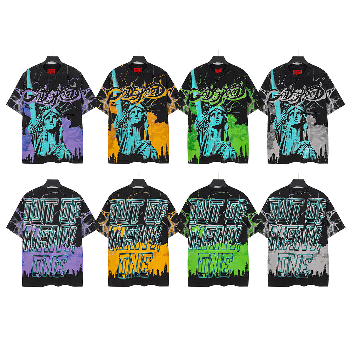 Godspeed แบรนด์แฟชั่นใหม่ สไตล์สตรีทร็อกอเมริกัน ซักน้ำวินเทจ เสื้อยืดแขนสั้น สไตล์ยุโรป-อเมริกัน