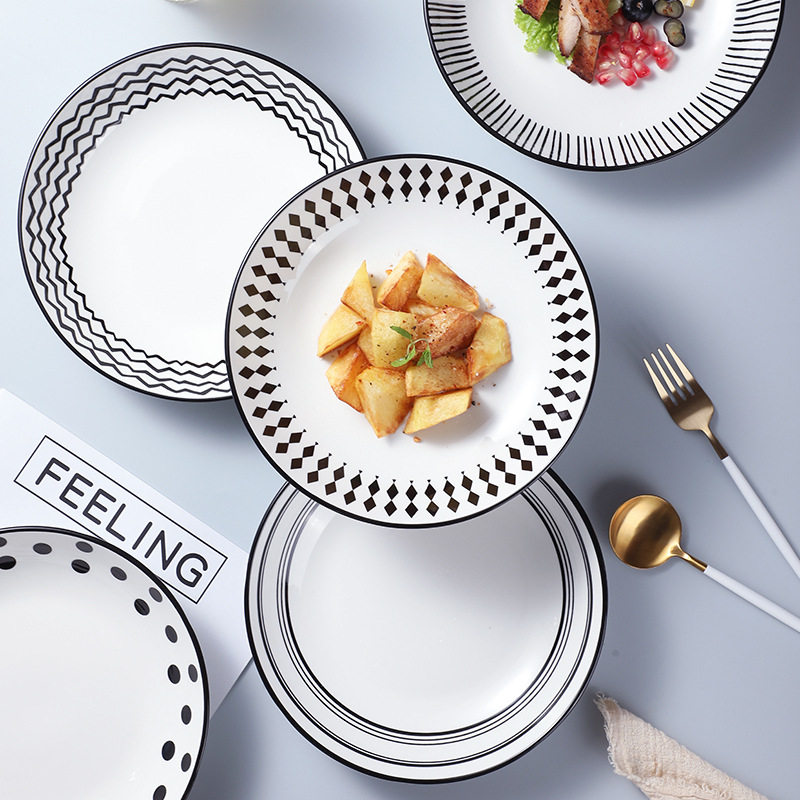 Hepburn style ceramic plate dish household net red creative Western plate ins style tableware high-grade dish deep plate