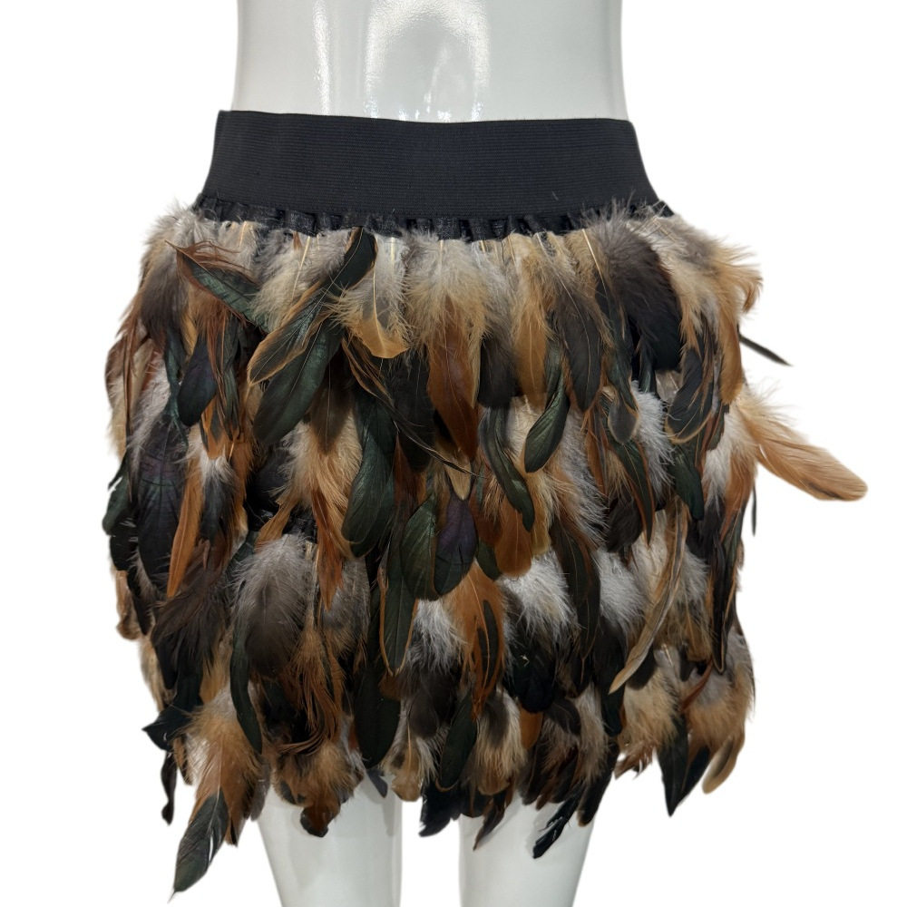 Color Block Feathered Midi Skirt Elastic Waist A Line Irregular Hem Summer Fashion for Women Wholesale Available