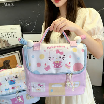2025 New Cartoon Kt Small House Makeup Bag Dopamine Color Large Capacity Partition Storage Travel Portable Organizer