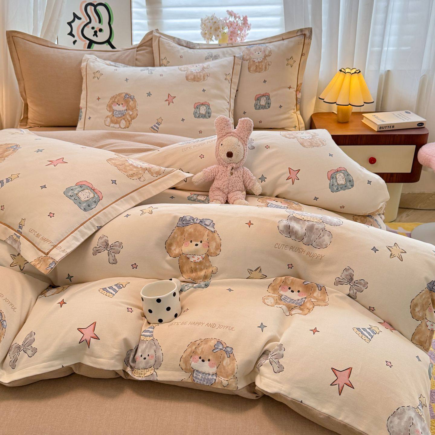 Autumn and Winter Thickeneded Pure Cotton Brushed Bed Bed Sheets Set, Cotton Quilt Cover, Fitted Bed Sheets, Three-Piece Set, Kidsren's Cartoon Bedding