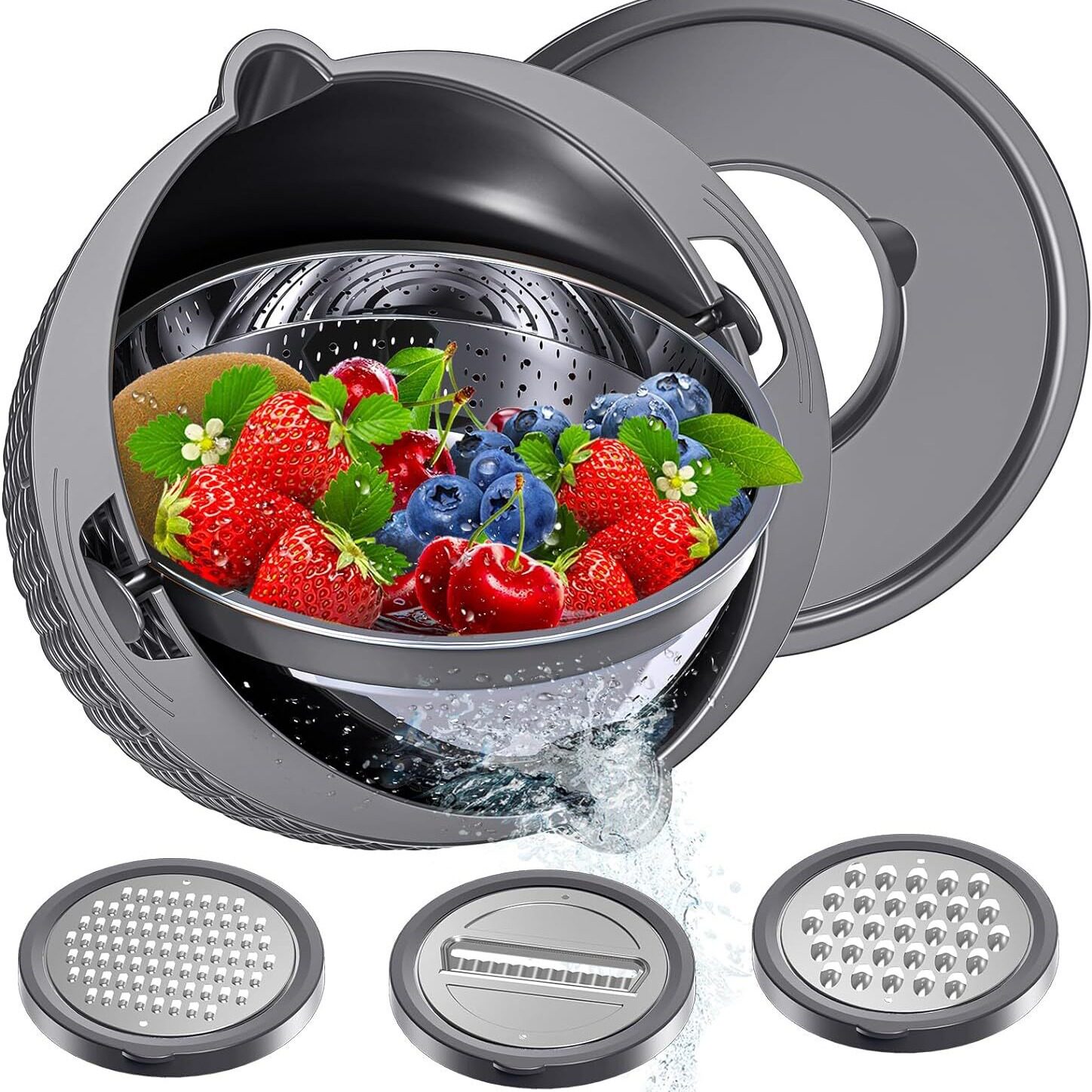 Cross-border Stainless Steel Draining Basket Household Kitchen Multifunctional Double-layer Rotating Shredded Fruit Washing Basket Filter Basin