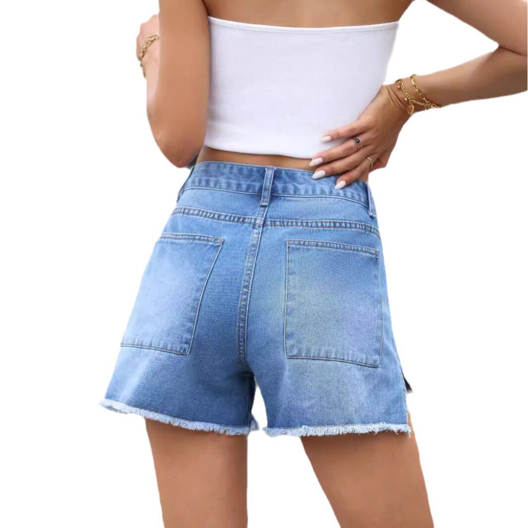 High Waisted Distressed Denim Shorts Casual Style Frayed Hem Trendy Design Perfect for Summer Outings Wholesale