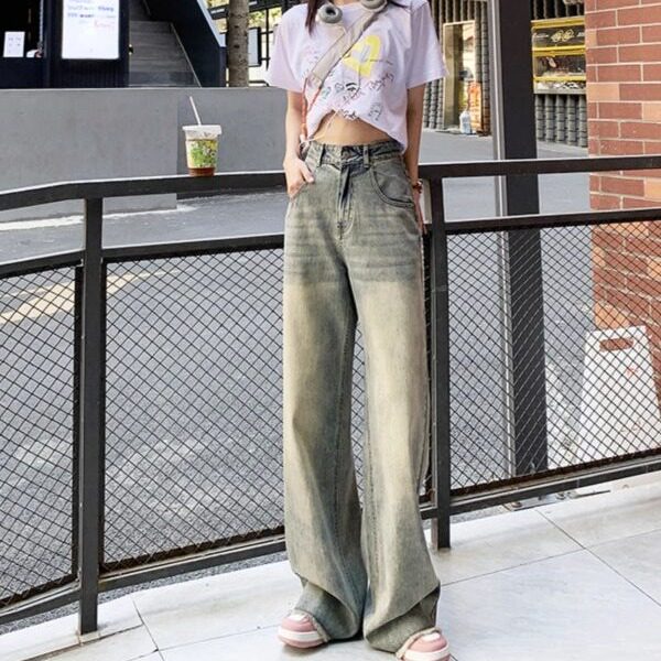 High Waisted Wide Leg Distressed Denim Jeans for Women Vintage Style Loose Fit Lightweight Spring Summer Wholesale