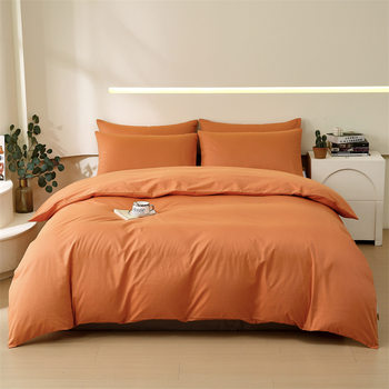 Customized Pure Color Four-Piece Set of Pure Cotton High Count and High Density Spring & Fall Universal Naked Sleeping Cotton Simple Style Cotton Four-Piece Set