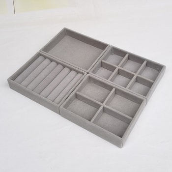Gray small jewelry box flannel ring earrings earrings jewelry display rack jewelry storage box with 6410 tray