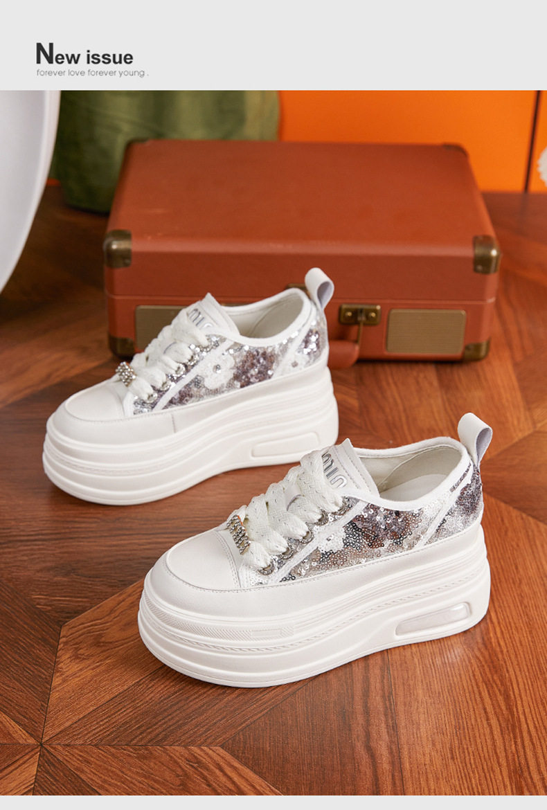 Giày sneaker nữ chạy bộ mesh thoáng trắng đế PU — Trắng, Đen chi tiết 12