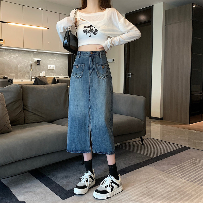 High Waisted A Line Denim Skirt for Women Mid Length Cement Gray Perfect for Spring Wholesale Available