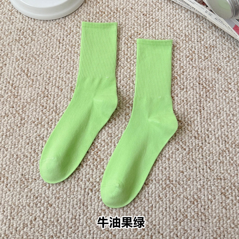 彩色袜子女长筒袜四季款ins潮流糖果色马卡龙中筒袜学生运动棉袜