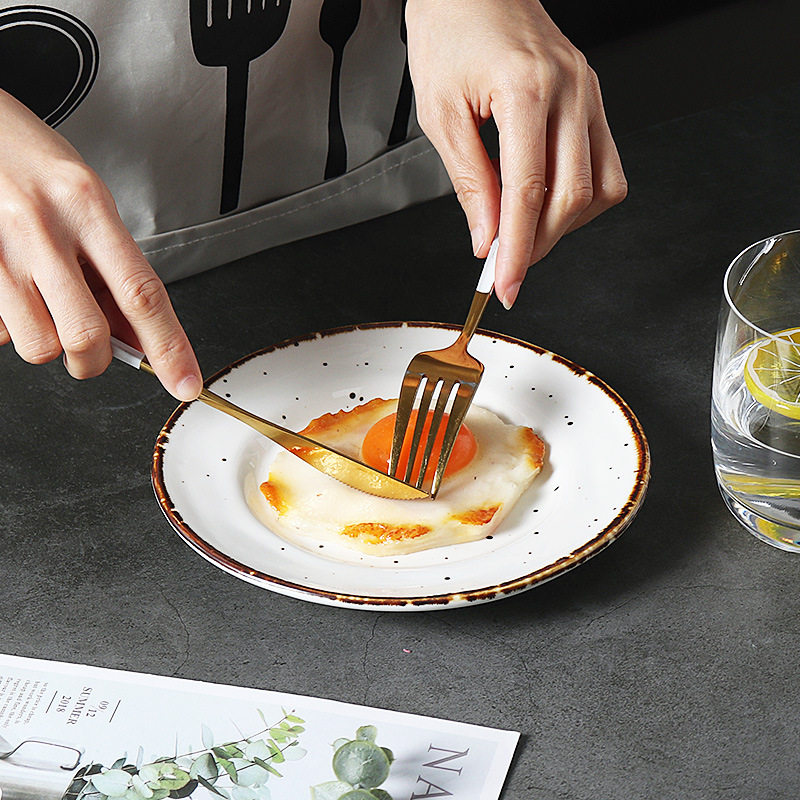 Cross-Border Wholesale Japanese Tableware Household Flat Plate Ceramic Plate Dessert Plate Round Dish Plate Steak Plate Ceramic Dinner Plate