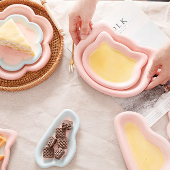 Korean ins Style Creative Hand-painted Doodle Plate Cartoon Kitten Home Breakfast Plate High-value Dessert Plate Salad Plate