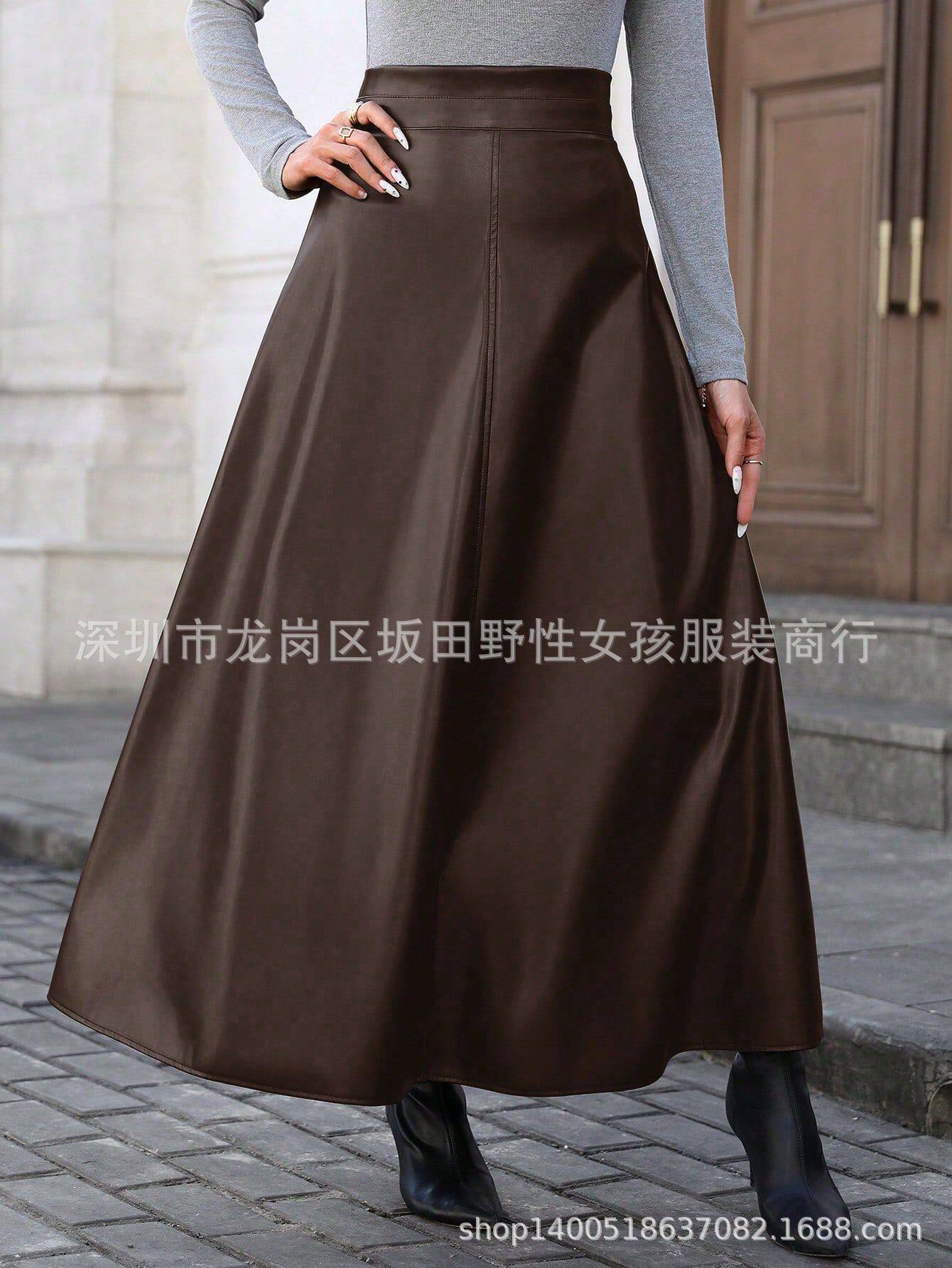 A Line PU Leather Midi Skirt Flattering Fit Flared Hem Plus Size Casual or Evening Wear Wholesale Available