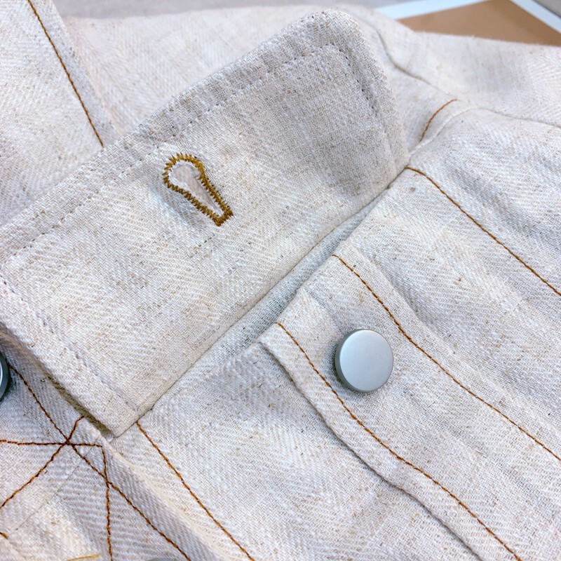 Áo khoác denim nữ dáng ngắn chất liệu vải lanh phong cách thanh lịch — Màu be nhạt