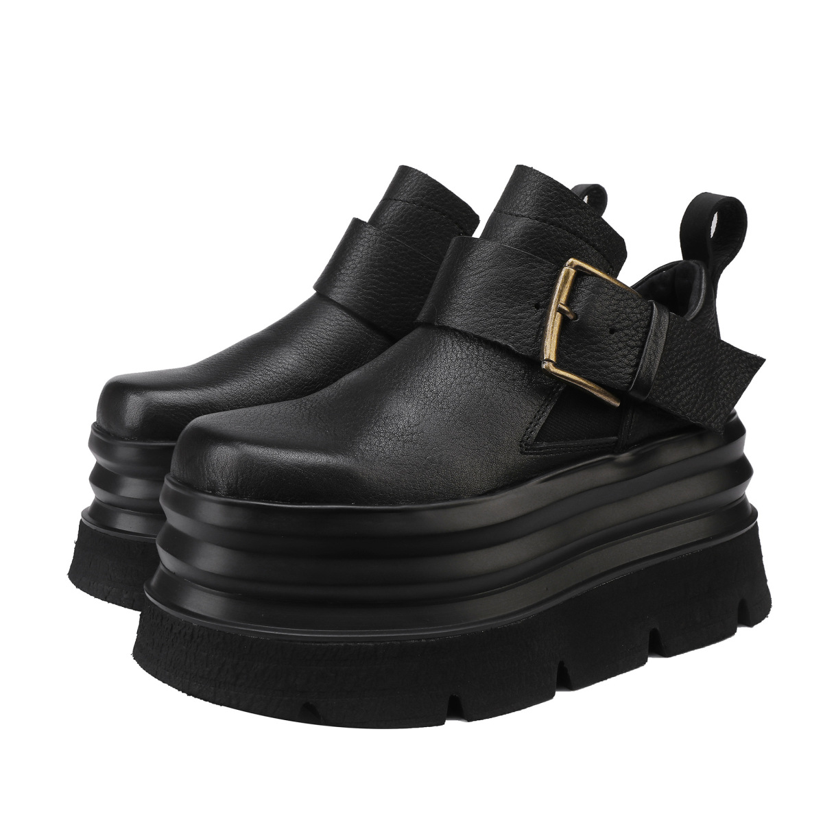 Boot nữ cổ thấp da bò thật đế cao su đúc liền khóa kéo bên hông — đen, nâu