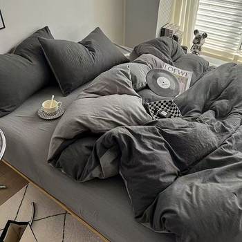 Nordic Style Ins Simple High Color Value Double Contrast Quilt Cover Bedding Four-Piece Bed Sheet Dormitory Three-Piece Set 4