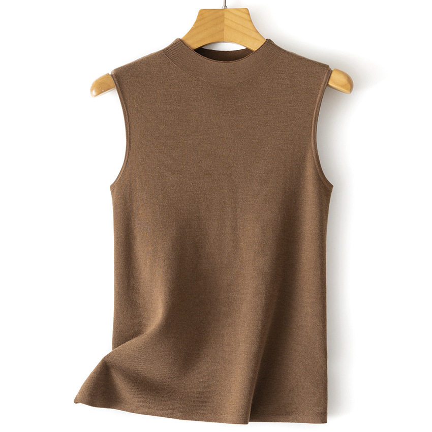 60支精纺美丽诺羊毛针织背心圆领修身女士无袖立领打底衫春夏新款