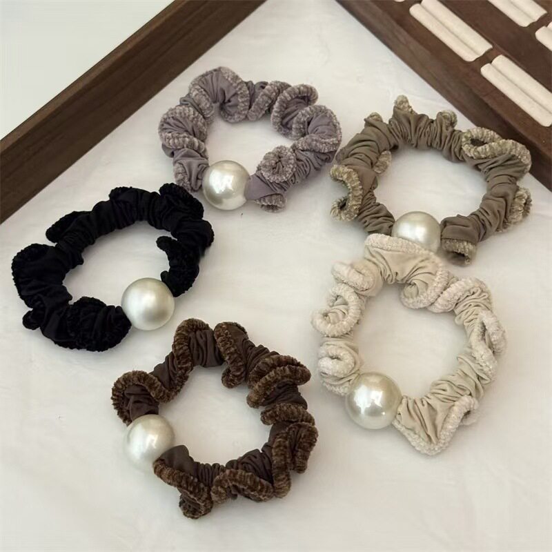 Pearl Plush Curly Hair Tie, Versatile High-Elastic Fabric Hair Band for Women, Bun Maker, Elegant Hair Tie, Fluffy