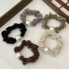 Pearl Plush Curly Hair Tie, Versatile High-Elastic Fabric Hair Band for Women, Bun Maker, Elegant Hair Tie, Fluffy