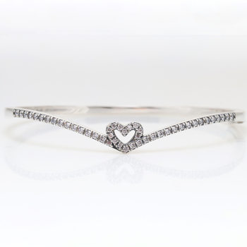 Panjia New White Copper Silver Plated Shining Love Wishing Bone Bracelet European and American Fashion Diamond Heart-shaped V-shaped Bracelet