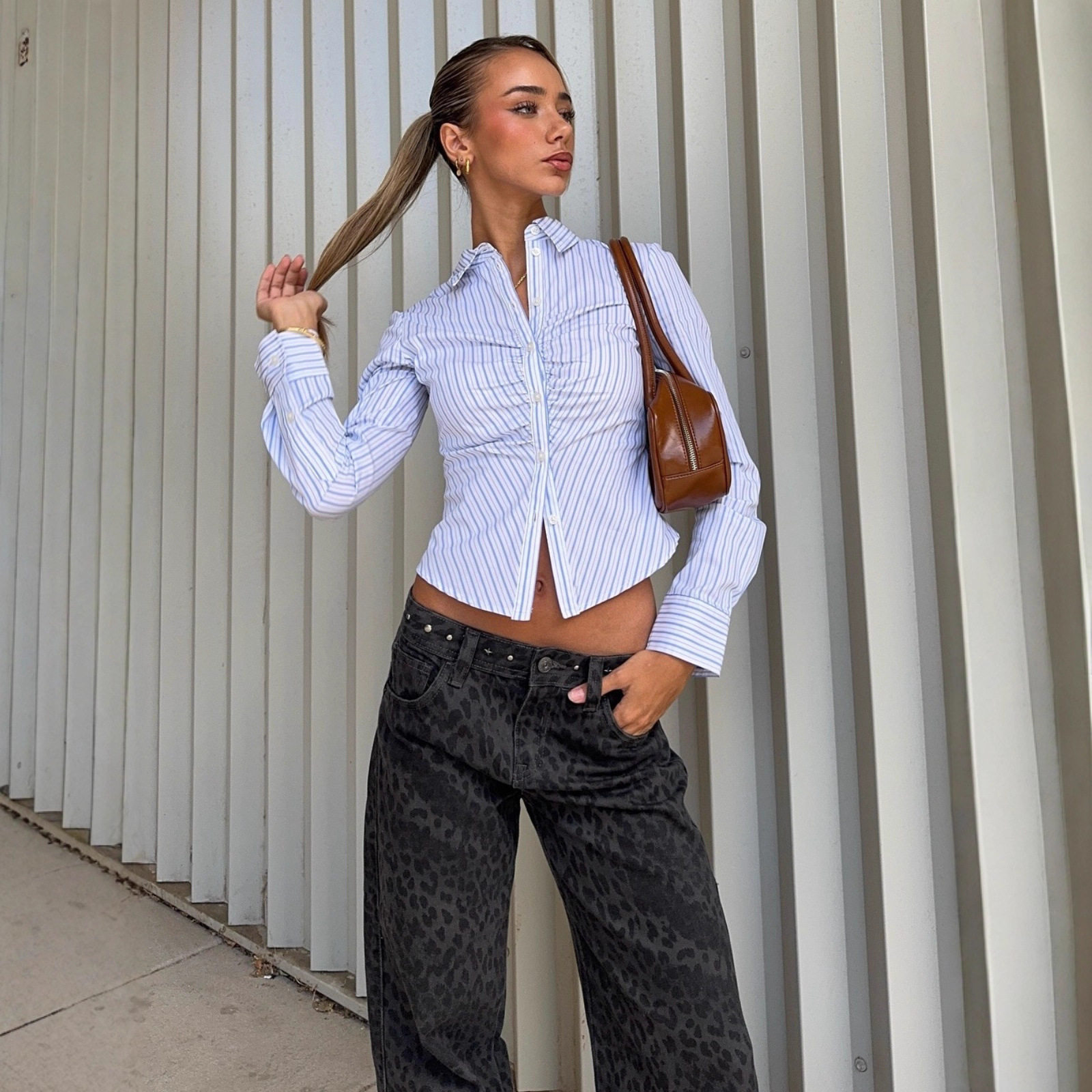 Womens Striped Long Sleeve Polo Cardigan Button Closure Elegant Design Fall Fashion Wholesale Available