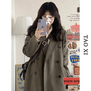 Maternity Wear Autumn and Winter Windbreaker Jacket Mid-Length Fashionable Maternity Woolen Coat Korean Style Loose Thickeneded Woolen Coat for Women