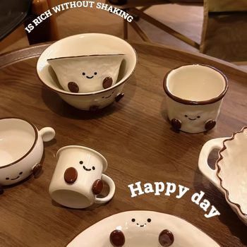 Especially Beautiful Double-Eared Bowl, Cute Instant Noodle Bowl with Handle, Dessert Yogurt Bowl, Ceramic Kidsren's Food Supplement Bowl, Soup Bowl