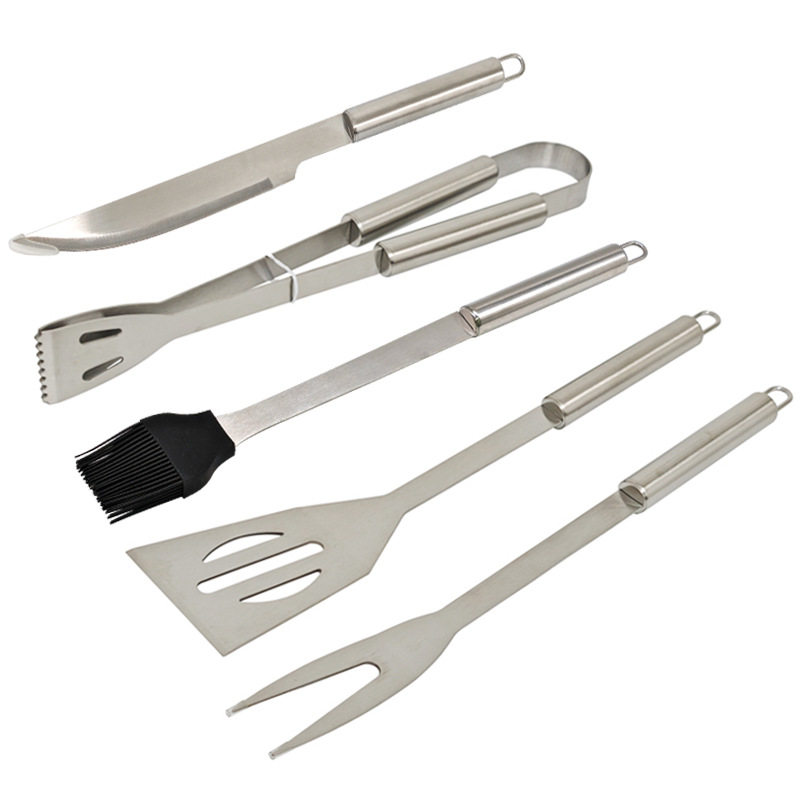 Cross-Border Stainless Steel Grill Set 5-Piece Barbecue Tool Set Outdoor Barbecue Knife Fork Spatula Rack Accessory Set