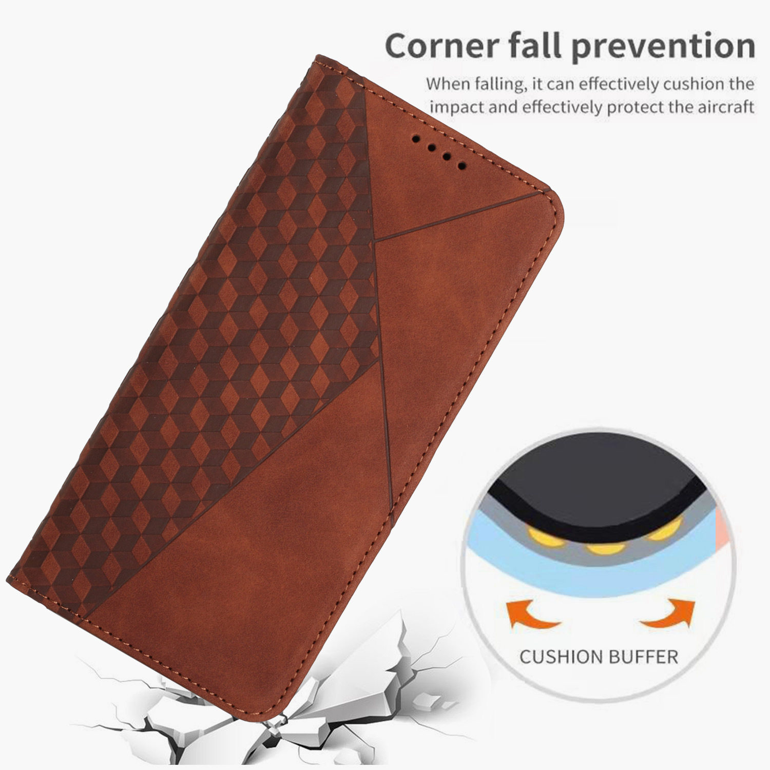 Suitable for Iphone16E Leather Case 15Plus Rhombus Skin-Feel Strong Magnetic Card Holder Wallet Protective Case 17Pro