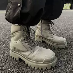 Catwalk Style Paris Flat Motorcycle Boots Niche Thick-Soled Heightening Boots Men's and Women's Workwear Retro Ripped Paris Boots