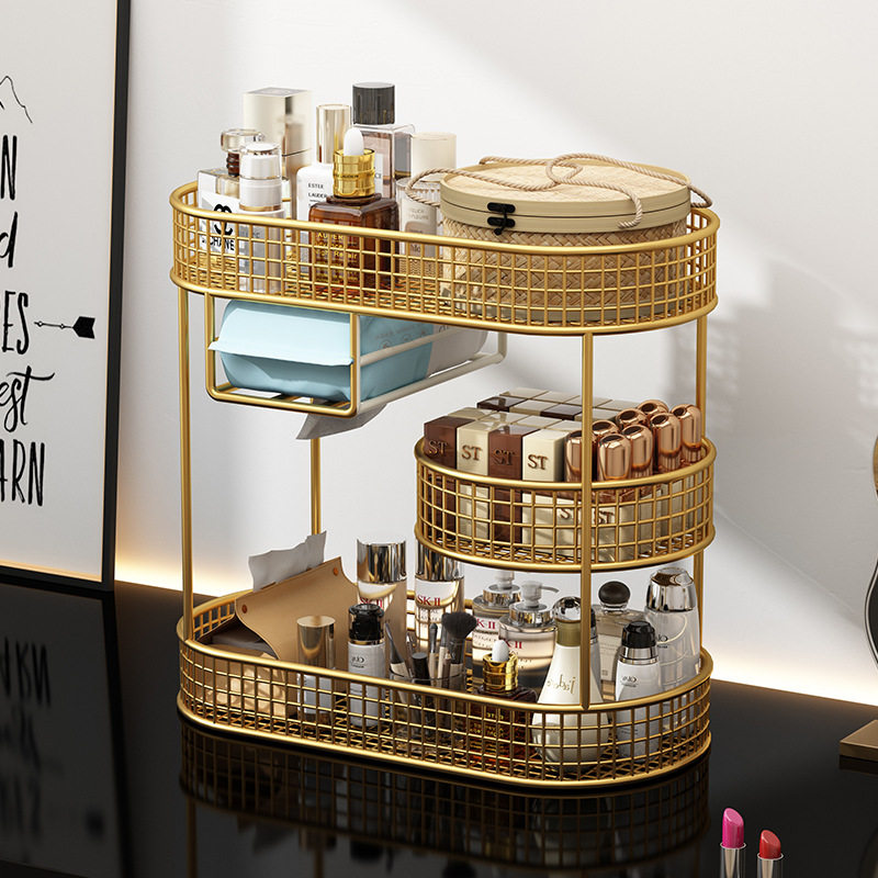 Cosmetic Storage Box Dressing Table Storage Rack Desktop Advanced Sense Toilet Washstand Dust-proof Skin Care Arrangement Cabinet