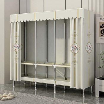 2025 New Steel Pipe Fabric Wardrobe Simple Wardrobe Assembly Wardrobe Home Bedroom Storage Cabinet Rental Room Single Cabinet