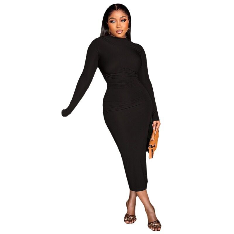 Casual Long Sleeve Dress Round Neck A Line Silhouette Macaron Colors Street Style for Everyday Wear Wholesale