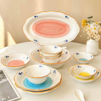 Japanese Fashion Swallow Tableware Set, Especially Beautiful Bowls and Plates for Home Use, a Great Gift for Moving into a New Home