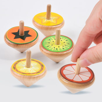 Wooden cartoon children's fingertip gyro creative nostalgic finger rotation turn music small gyro kindergarten toys
