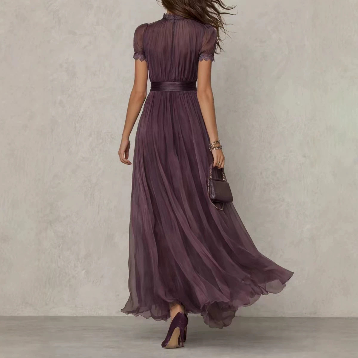 Elegant Lace Collar Waist Defined Dress Spring Summer Collection Fashionable Design Suitable for Casual or Formal