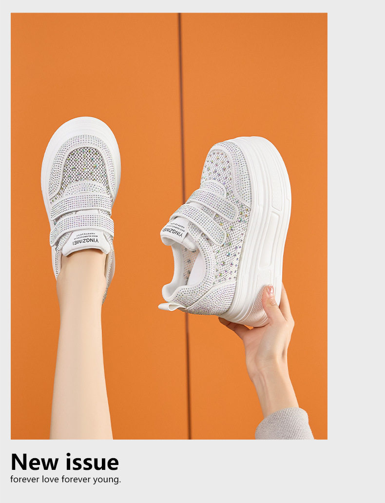 Giày sneaker nữ chunky đế dày trắng phong cách thể thao — Trắng, Đen chi tiết 12